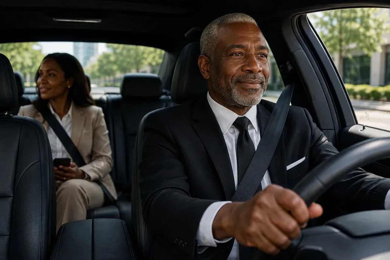 Professional DriveX driver with passenger
